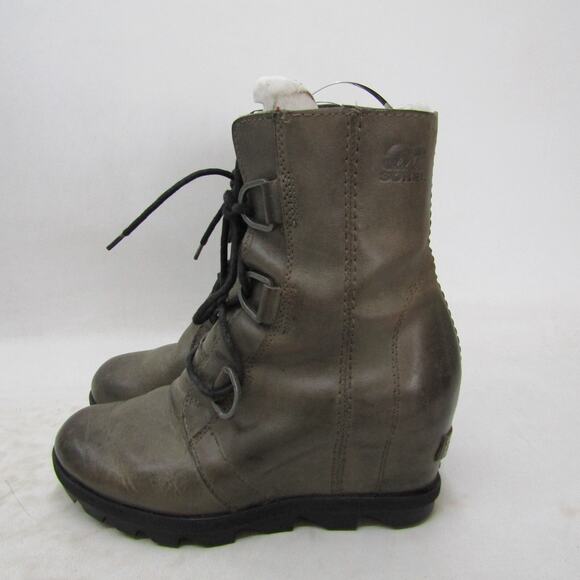 Sorel Shoes - Sorel Womens Sz 7 M Gray Leather Lace Up Wedge Ankle Fashion Boots Bootie